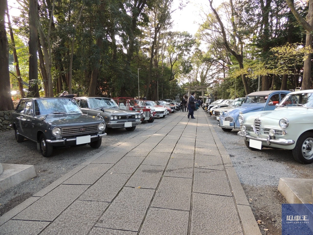 谷保天満宮の境内に並んだ車
