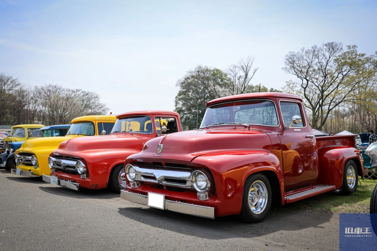 ピックアップトラックが整列している