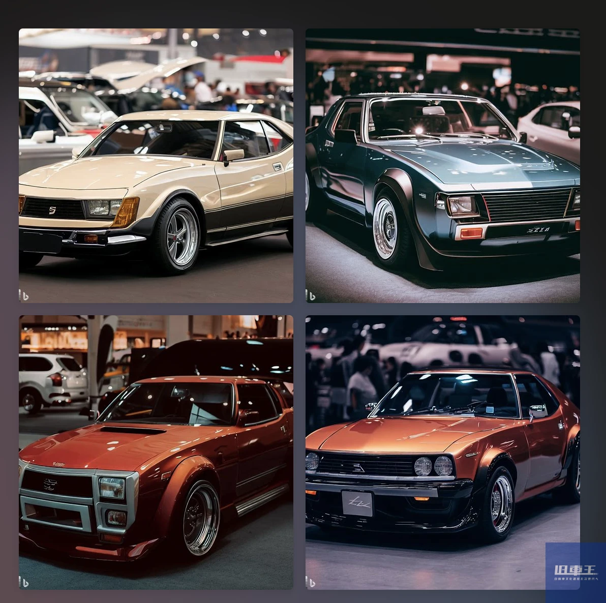 AIが作った大正モダンの4台の車のイメージ