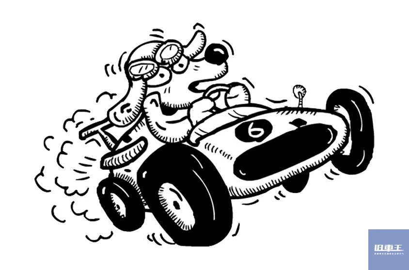 車に乗った犬の白黒のイラスト