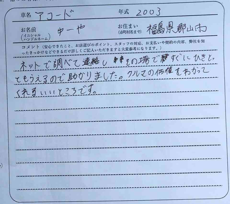 福島県 Y.S様の愛車