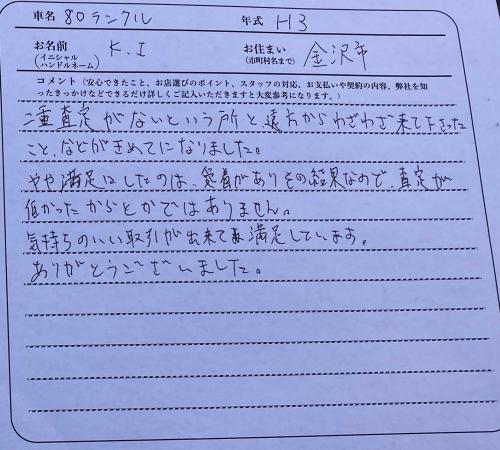 石川県 K.I様の愛車