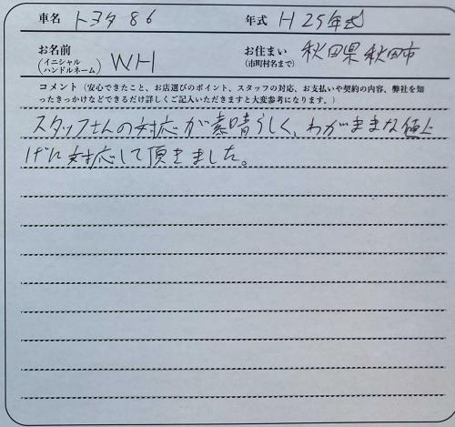 秋田県 W.H様の愛車